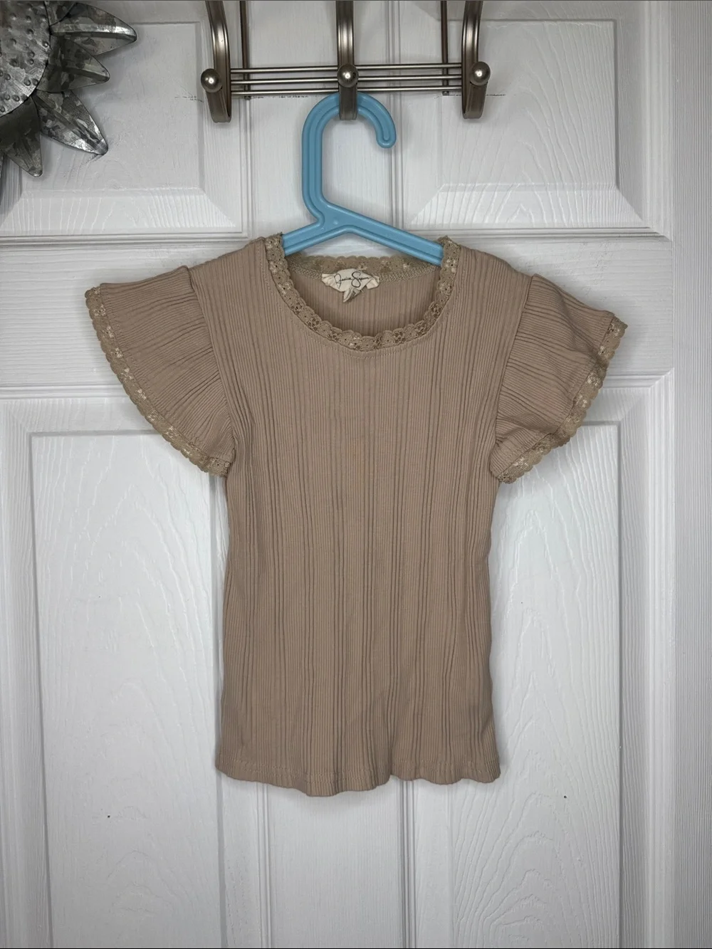 Jessica Simpson Beige Ruffle Sleeve Ribbed Top Leopard Print Skort Set Sz S (7)